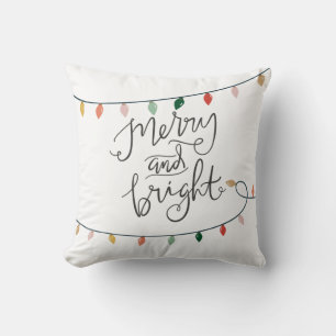 Merry and Bright Christmas Lights White Throw Pillow