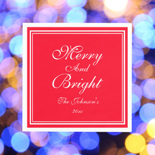 Merry And Bright Christmas Name Holiday Paper Napkin