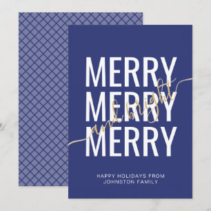 Merry and bright Christmas navy blue chequered Holiday Card