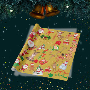 Merry and Bright Christmas on gold background Wrapping Paper