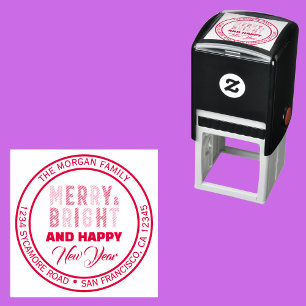 Merry And Bright Christmas Party Return Address Self-inking Stamp
