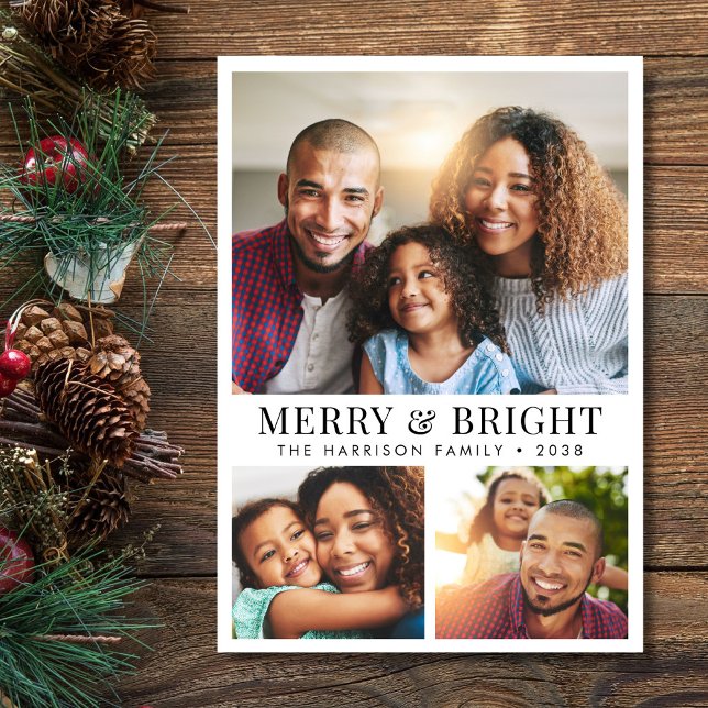 Merry And Bright Christmas Photo Holiday Card (Share the love and warmth of the holiday season with this personalized photo Christmas card)