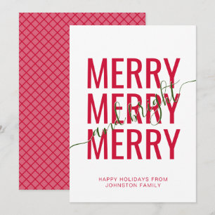 Merry and bright Christmas red chequered Holiday Card