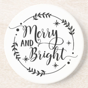 Merry and Bright Christmas Saying Coaster