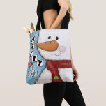 Merry and Bright Christmas Snowman and Red Bird Tote Bag<br><div class="desc">This Christmas design is a digital mixed media painting featuring a cute snowman with a gingham pattern undertone He wears a large carrot nose and a red scarf with a collage of letters and a green patch sewn in place. A little red bird flutters by as if to say hello...</div>