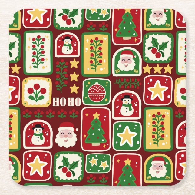Merry and Bright Christmas  Square Paper Coaster (Front)