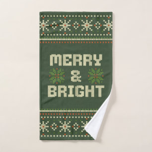Merry and Bright Christmas Sweater Nordic Knit Bath Towel Set
