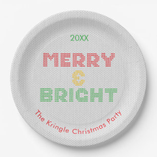 Merry And Bright Christmas Sweater Typography Paper Plate