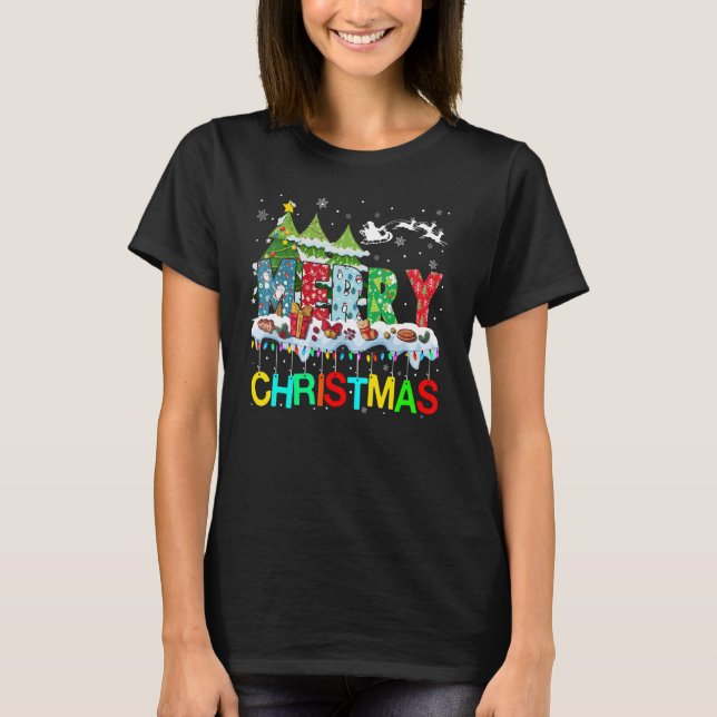 Merry and Bright Christmas Tree Christmas Lights M T-Shirt (Front)