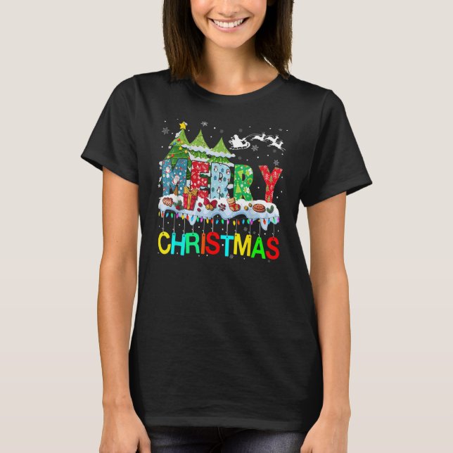 Merry and Bright Christmas Tree Christmas Lights M T-Shirt (Front)
