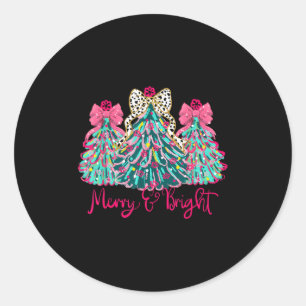 Merry And Bright Christmas Tree Coquette Classic Round Sticker