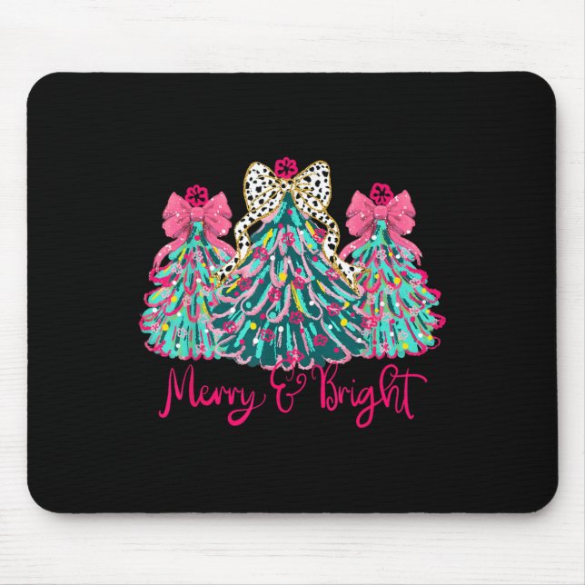 Merry And Bright Christmas Tree Coquette  Mouse Pad (Front)