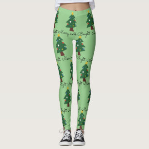 Merry And Bright Christmas Tree Green Leggings