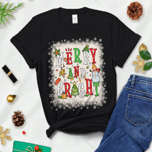 Merry and Bright, Christmas Tree & Light, Gift T-Shirt