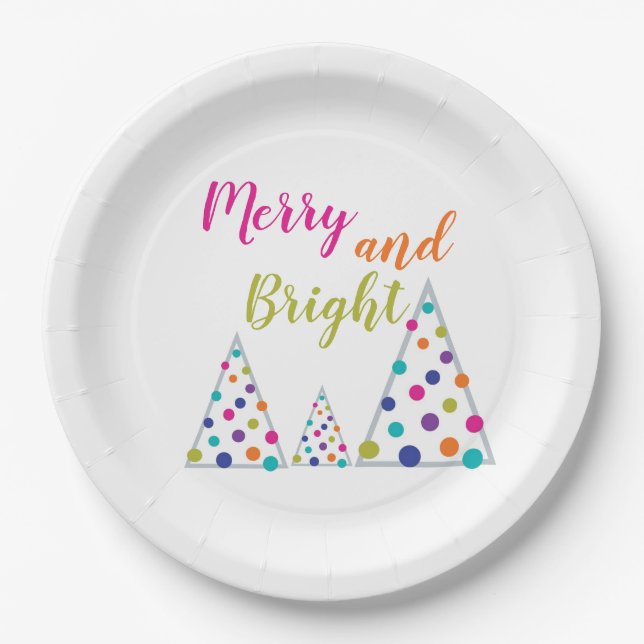 Merry and Bright Christmas Tree Paper Plate (Front)