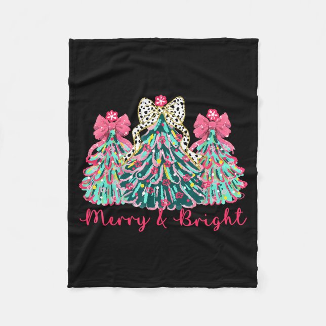 Merry And Bright Christmas Tree Xmas Tree Family H Fleece Blanket (Front)