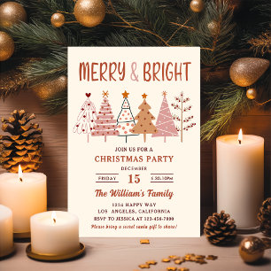 Merry and Bright Christmas Trees Christmas Party Invitation