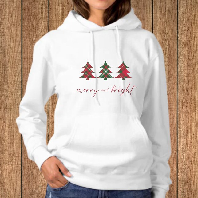 Merry and Bright Christmas Trees red green tartan Hoodie (Creator Uploaded)