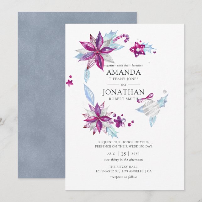 Merry and Bright Christmas Wedding Invitation (Front/Back)