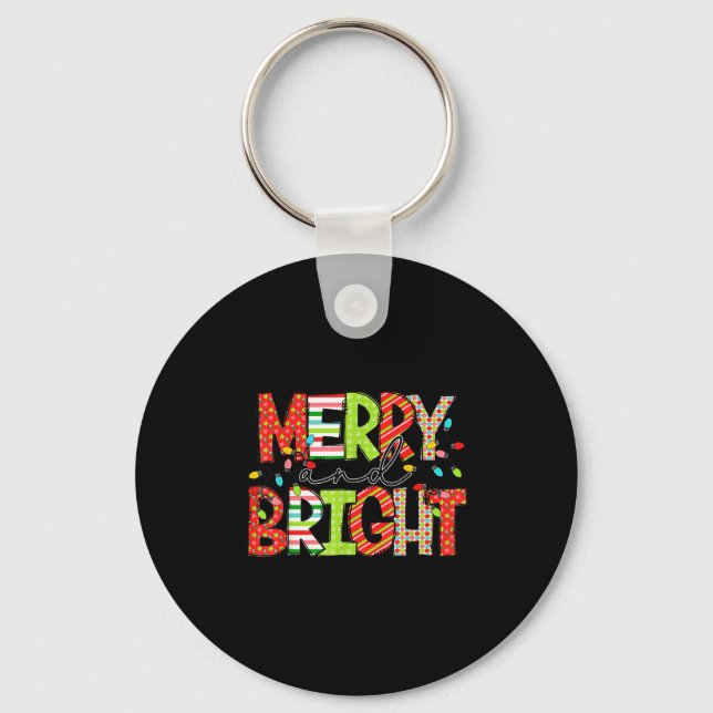 Merry And Bright Christmas Women Girls Kids Toddle Keychain (Front)