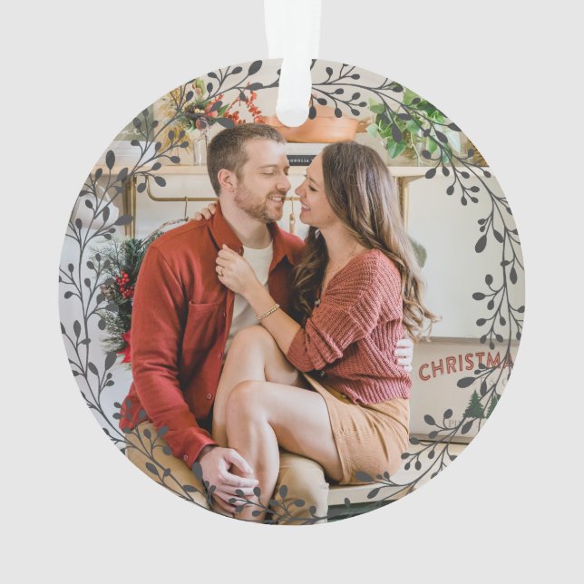 Merry and Bright Christmas Wreath Family Photo Ornament (Back)