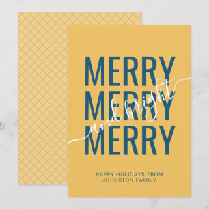 Merry and bright Christmas yellow chequered Holiday Card