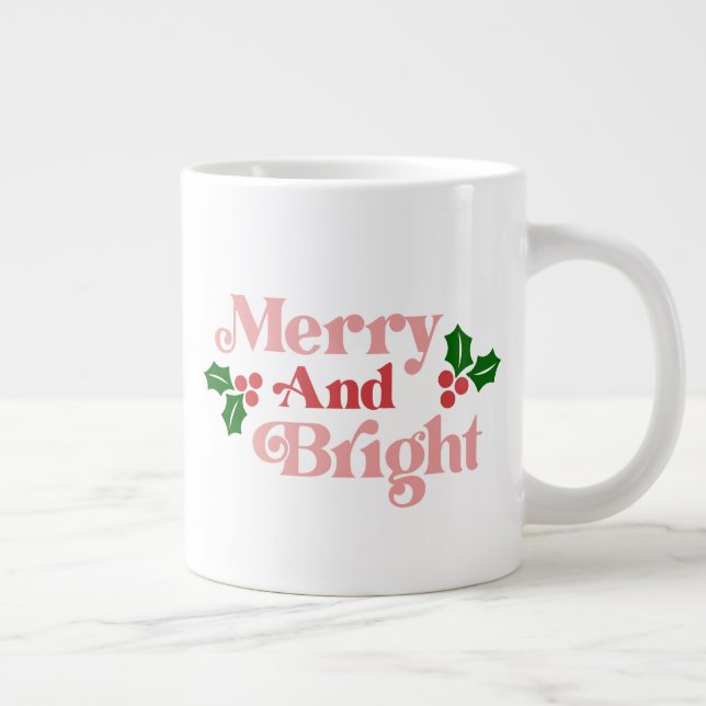 Merry and Bright - Classic Holiday Typography Large Coffee Mug (Right)