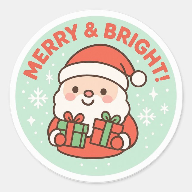 merry and bright classic round sticker (Front)