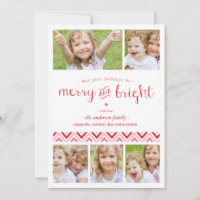 Merry and Bright Collage Holiday Photo Card - Red