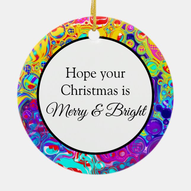 Merry and Bright | Colorful Christmas Abstract Ceramic Ornament (Back)