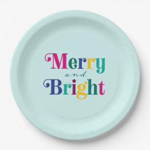 Merry and Bright Colorful Christmas Holiday Party Paper Plate