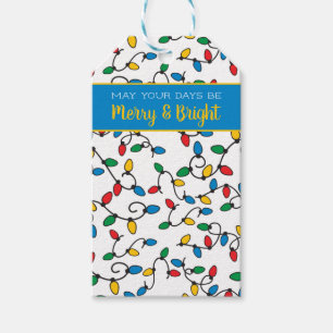 Merry and Bright Colorful Christmas String Lights Gift Tags