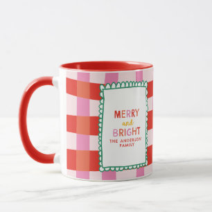 Merry and Bright Colorful Gingham custom name Mug