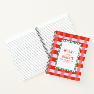 Merry and Bright Colorful Gingham custom name Notebook
