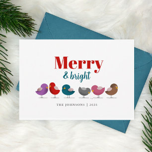 Merry and Bright Colourful Birds Christmas Holiday Card
