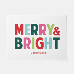 Merry and Bright Colourful Christmas Door Mat