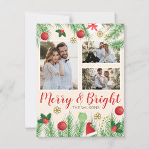 Merry and Bright Colourful Christmas Photo Collage Holiday Card