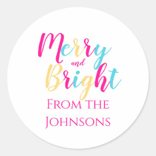 Merry and Bright Colourful Family Christmas Classic Round Sticker