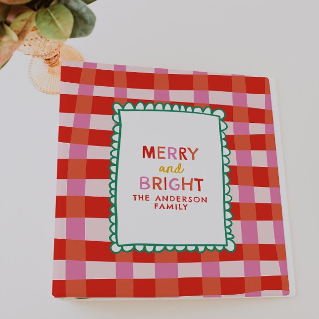 Merry and Bright Colourful Gingham custom name Binder (Creator Uploaded)