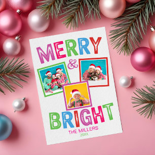 Merry and Bright Colourful Photo Christmas Card