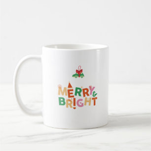 Merry and Bright Colourful Retro Typography 2 Coffee Mug