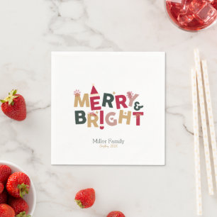 Merry and Bright Colourful Retro Typography Napkin