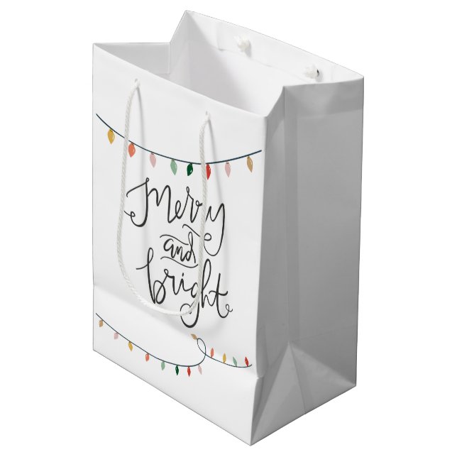 Merry and Bright Colourful String of Lights Medium Gift Bag (Front Angled)
