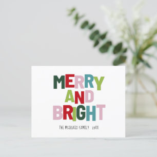 Merry and Bright Colourful Typography Named   Holiday Postcard
