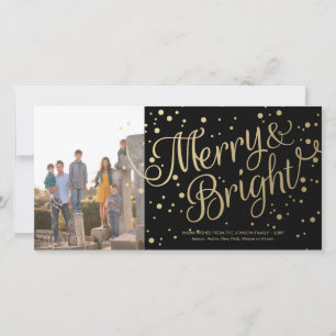 Merry and Bright Confetti Photo Card Black