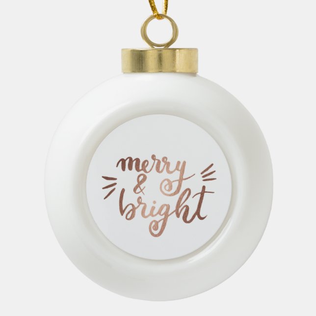 Merry and bright - copper ceramic ball christmas ornament (Front)