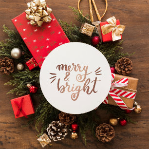 Merry and bright - copper classic round sticker