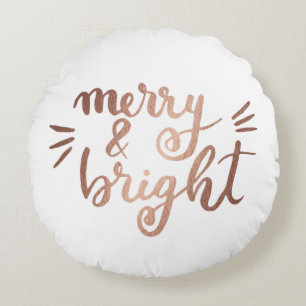 Merry and bright - copper round pillow