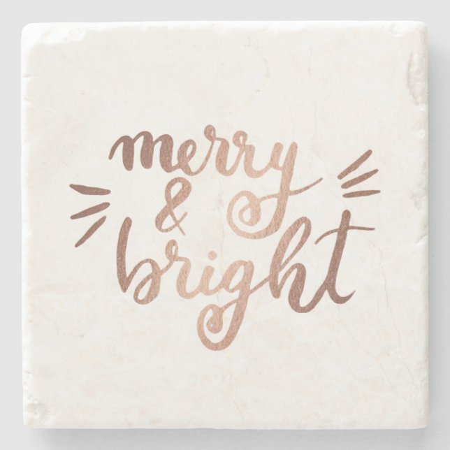 Merry and bright - copper stone coaster (Front)