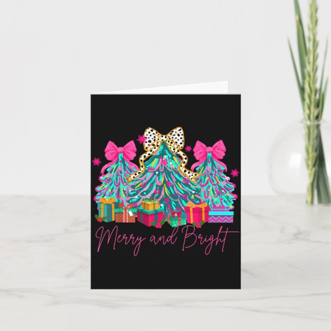Merry And Bright Coquette Bow Christmas Tree Women Card (Front)